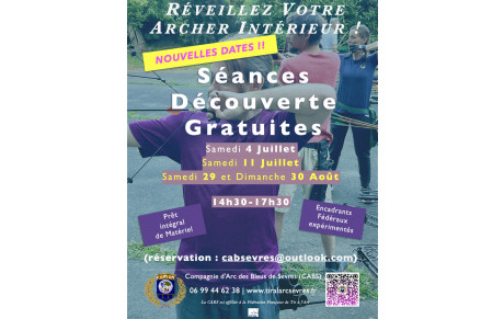 Nouvelles dates de Séances Découverte (sur réservation)